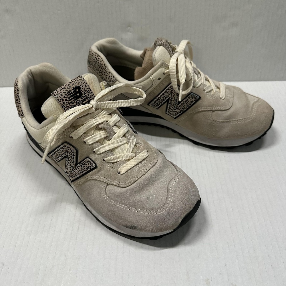 New Balance 574 Shoes Womens 9.5‎ Beige Suede Animal Print Athletic Sneakers